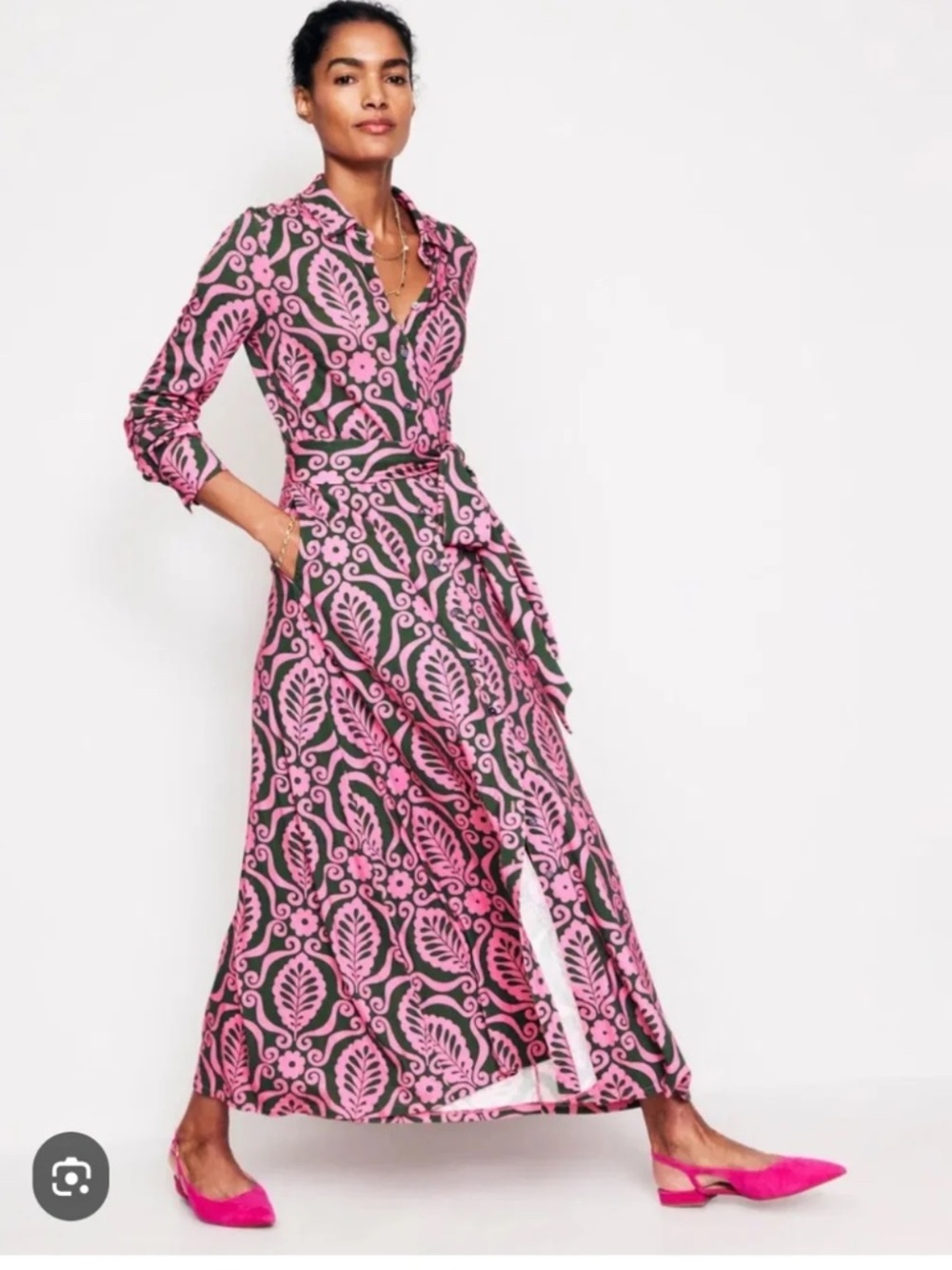 Boden Marcia Abstract Pink Green Print Shirtdress
